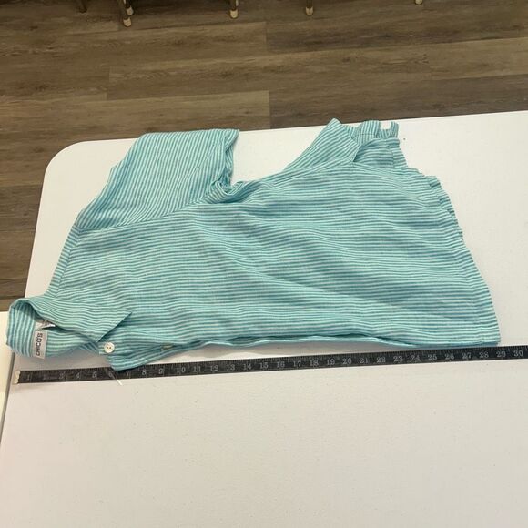 Chico’s 100% Linen Button Down Shirt Women’s Size 3‎ (XL) Aqua Blue White Stripe - Picture 8 of 9